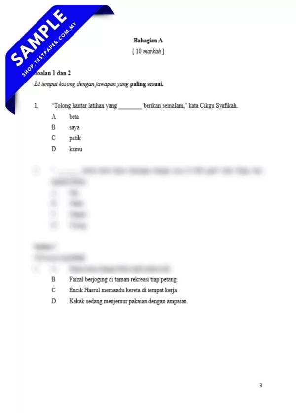 Sumber Ujian BM UPSA Tahun 4 2025-2026 Dalam Word dan PDF Ada JSU Disediakan