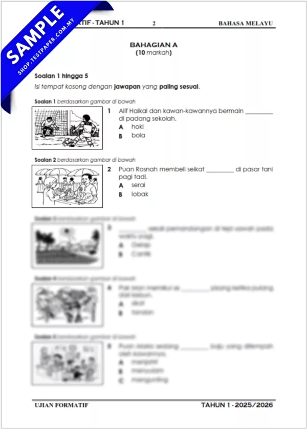 Dokumen Ujian Formatif BM Tahun 1 Penggal 1 2025 Ada JSU Disediakan Dalam Word