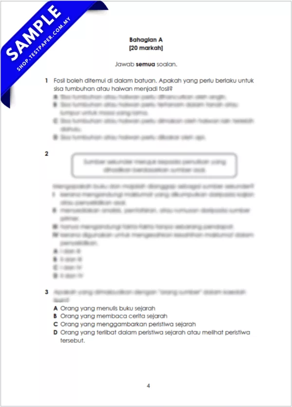 Koleksi Soalan Sejarah Tahun 4 Pertengahan Tahun 2025-2026 UPSA Dalam JSU, PDF dan Word