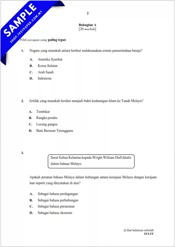 Rujukan Soalan Sejarah Tahun 5 UPSA 2025-2026 Dengan PDF