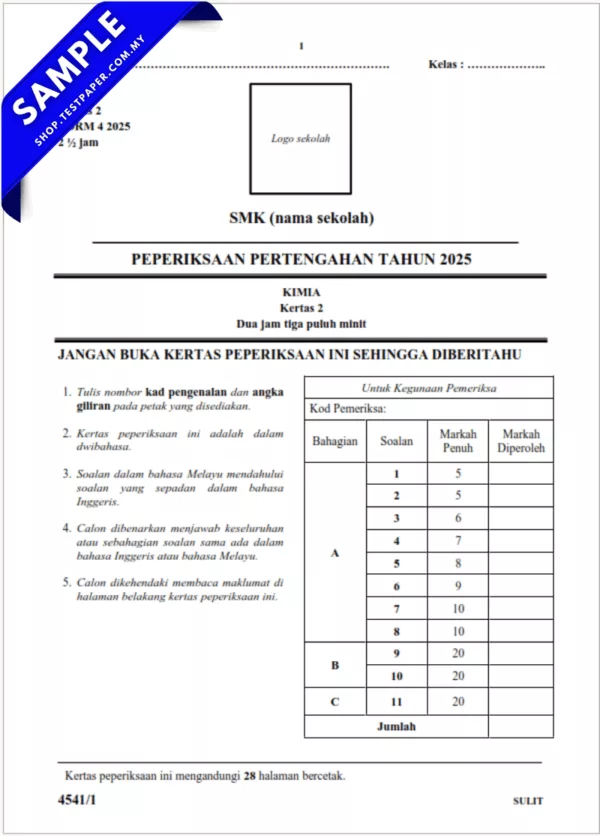 Dokumen Word Soalan Kimia Tingkatan 4 Guru 2025-2026 Pertengahan Tahun Terkini