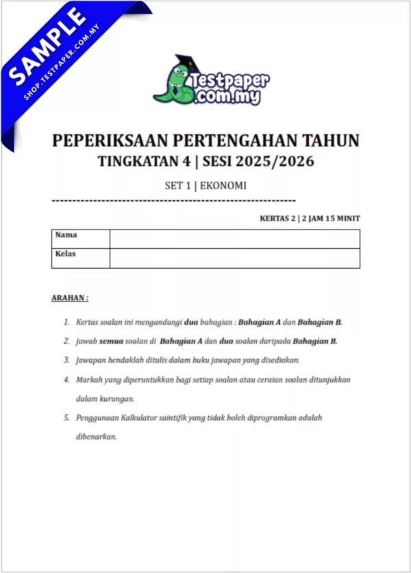 Download Soalan Ekonomi Tingkatan 4 Pertengahan Tahun 2025-2026 Dalam PDF dan Word