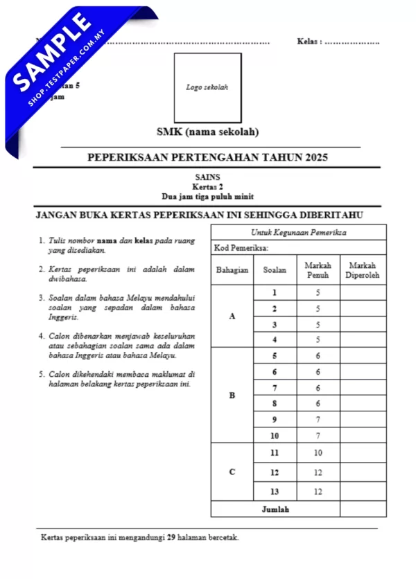 Dapatkan Word Soalan Sains Tingkatan 5 Guru 2025-2026 yang Dirancang Khas Pertengahan Tahun