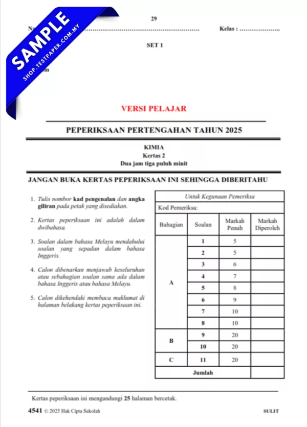 Modul 4 Set Soalan Kimia Tingkatan 5 2025-2026 Pertengahan Tahun yang Terbaik