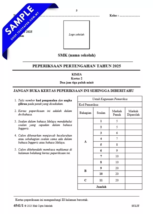 Dokumen Word Ujian Kimia Tingkatan 5 Guru 2025-2026 Pertengahan Tahun Terbaru