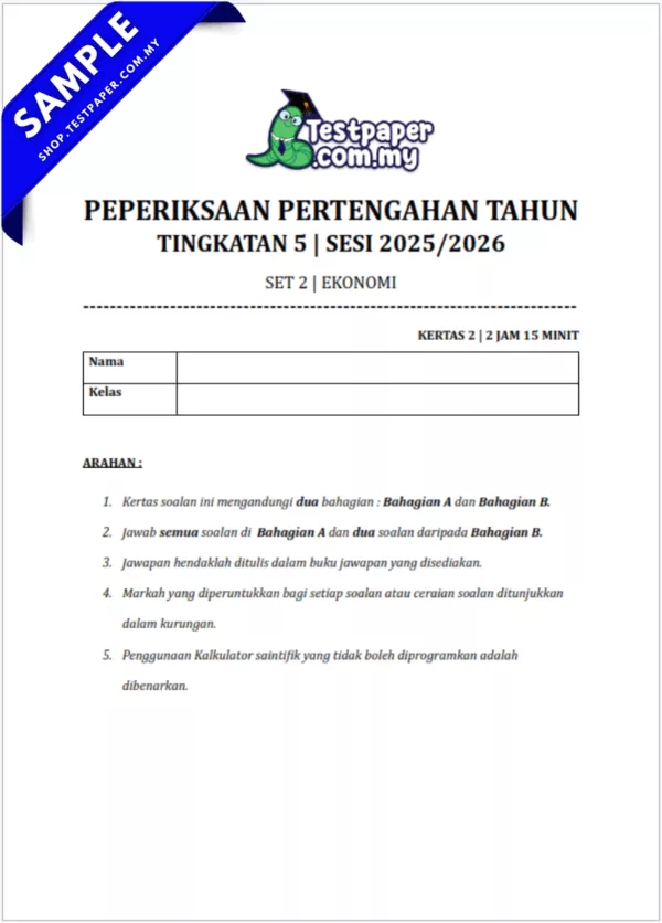 Download Soalan Ekonomi Tingkatan 5 Pertengahan Tahun 2025-2026 Ada Word Serta PDF