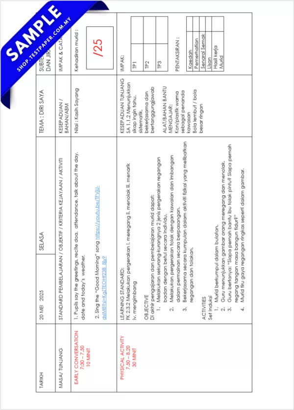 Dokumen RPH Prasekolah Minggu 13 2025 Dalam PDF Word dan Wordpoint Terkini