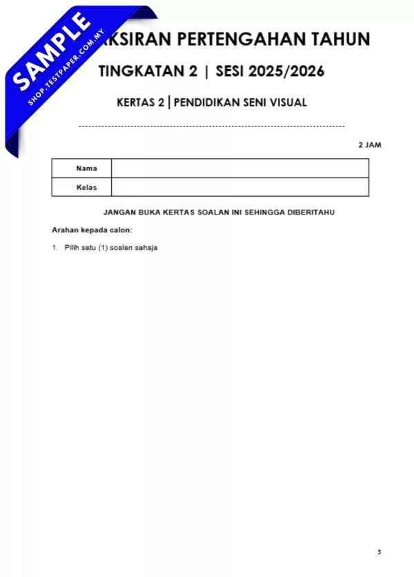 Dokumen Word Ujian PPT PSV Tingkatan 2 2025 Terkini Mengikut Silibus