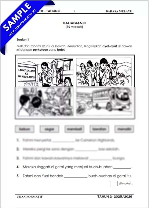 Kertas Ujian Formatif BM Tahun 2 Penggal 1 2025 Gabungan Word dan PDF