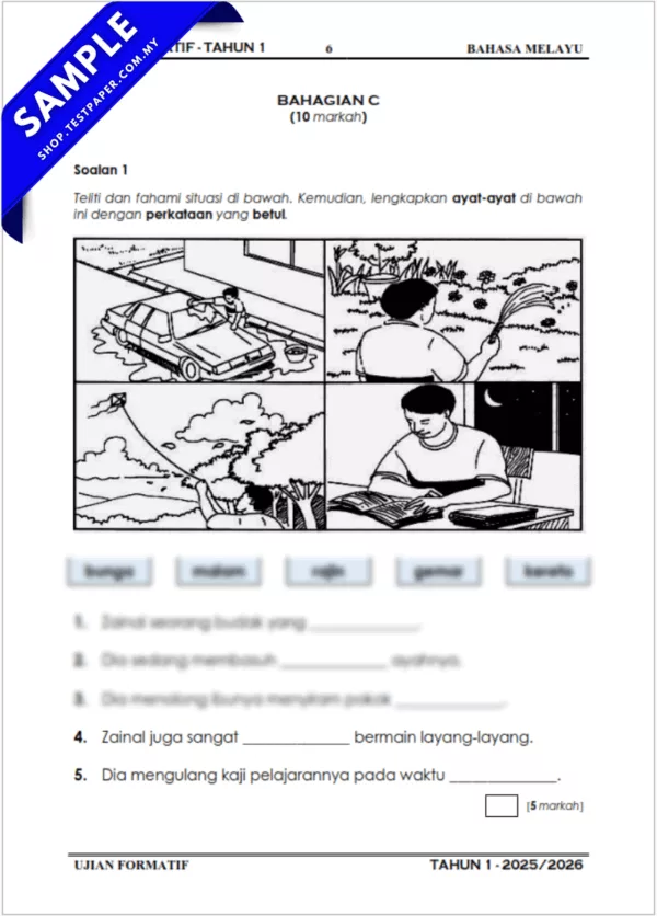Dokumen Ujian Formatif BM Tahun 1 Penggal 1 2025 Ada JSU Disediakan Dalam Word