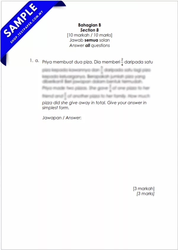 Soalan Matematik Tahun 3 Pertengahan Tahun 2025-2026 USPT Dengan Jadual Spesifikasi Ujian (JSU)