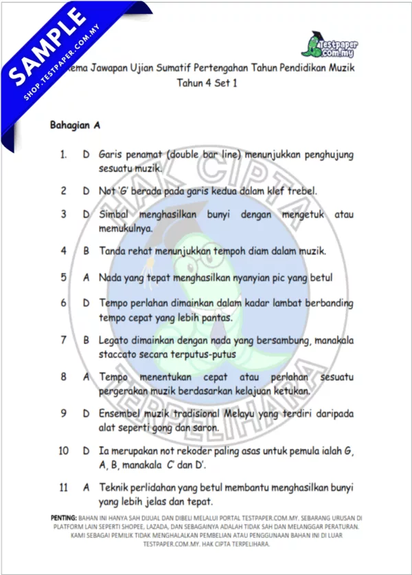 Bahan Ujian Muzik Tahun 4 Pertengahan Tahun 2025-2026 USPT Dengan Susunan JSU