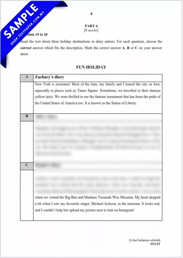 Modul Soalan UPSA Bahasa Inggeris Tahun 5 2025-2026 PDF dan Word Terkini