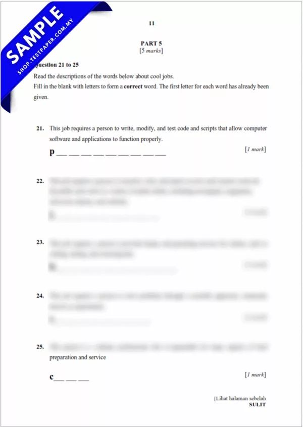 Download Ujian Bahasa Inggeris UPSA Tahun 6 2025-2026 Dalam Bentuk Word