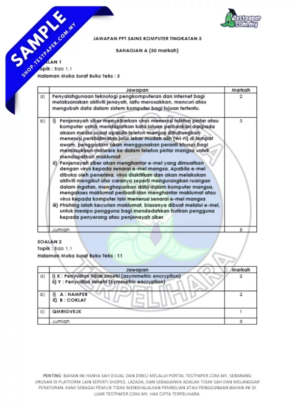 Soalan UPSA Sains Komputer Tingkatan 5 2025-2026 Dalam JSU-PDF dan Word