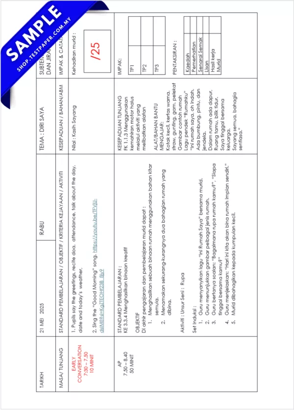 Dokumen RPH Prasekolah Minggu 13 2025 Dalam PDF Word dan Wordpoint Terkini