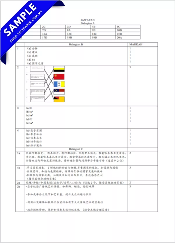 Bahan Ujian UPSA Sejarah SJKC Tahun 6 PDF Terkini