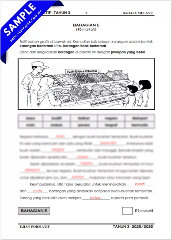 Modul Soalan Formatif BM Tahun 3 Penggal 1 2025 Dalam Word dan PDF