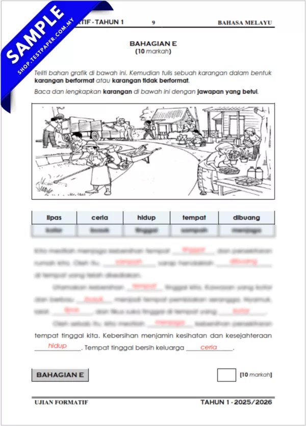 Dokumen Ujian Formatif BM Tahun 1 Penggal 1 2025 Ada JSU Disediakan Dalam Word