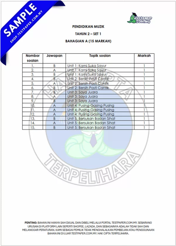 Soalan Pertengahan Tahun Muzik Tahun 2 2025-2026 Ada Word dan PDF