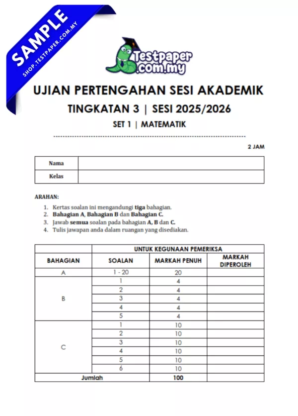 Koleksi Soalan UPSA Tingkatan 3 2025-2026 KSSM Terkini Dalam PDF dan JSU