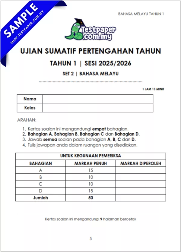 Koleksi Soalan Tahun 1 Pertengahan Tahun 2025-2026 yang Disediakan Pilihan PDF dan Word Serta JSU
