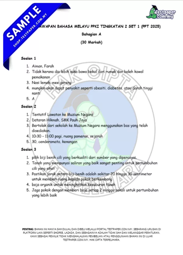 Bahan Ujian BMK Tingkatan 2 PPKI 2025-2026 Pertengahan Tahun Dalam PDF dan Word