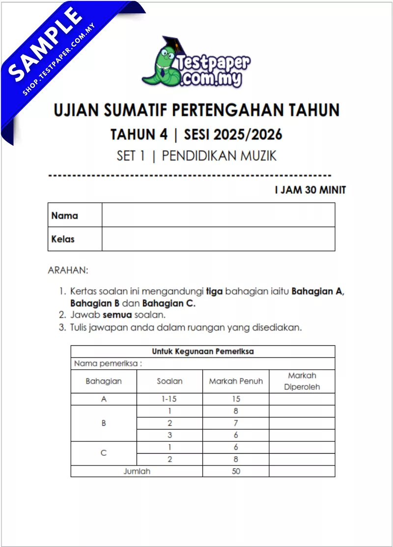 Bahan Ujian Muzik Tahun 4 Pertengahan Tahun 2025-2026 USPT Dengan Susunan JSU