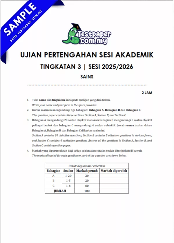 Koleksi Soalan UPSA Tingkatan 3 2025-2026 KSSM Terkini Dalam PDF dan JSU