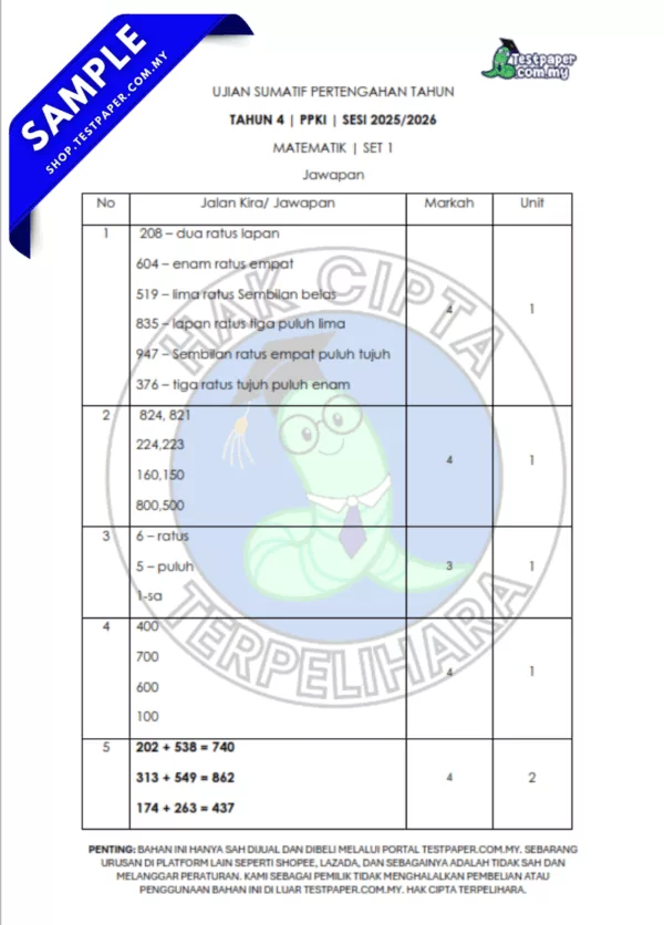 Rujukan UPSA Matematik PPKI Tahun 4 2025-2026 Pertengahan Tahun Dengan Word dan PDF