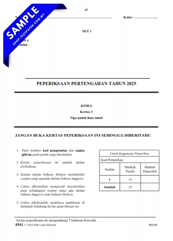 Rujukan 2 Set Soalan Kimia Tingkatan 4 2025-2026 Pertengahan Tahun