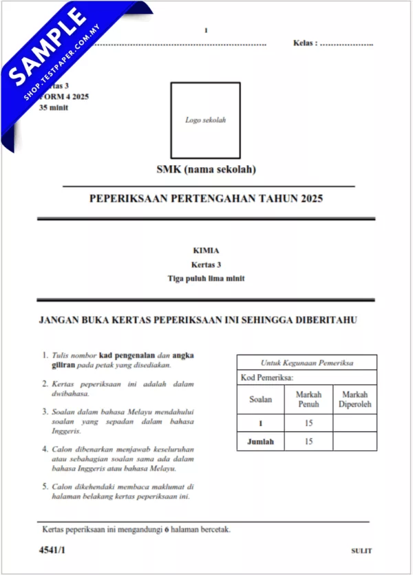 Dokumen Word Soalan Kimia Tingkatan 4 Guru 2025-2026 Pertengahan Tahun Terkini