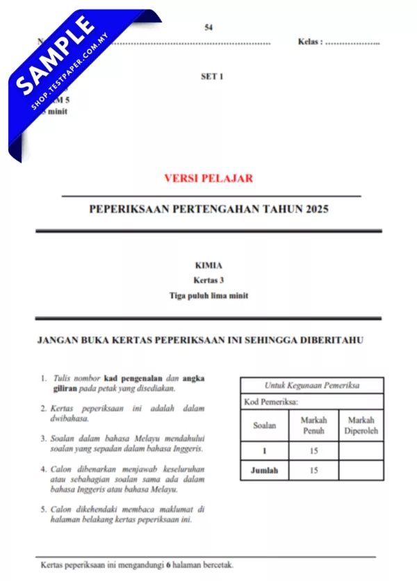 Modul 4 Set Soalan Kimia Tingkatan 5 2025-2026 Pertengahan Tahun yang Terbaik