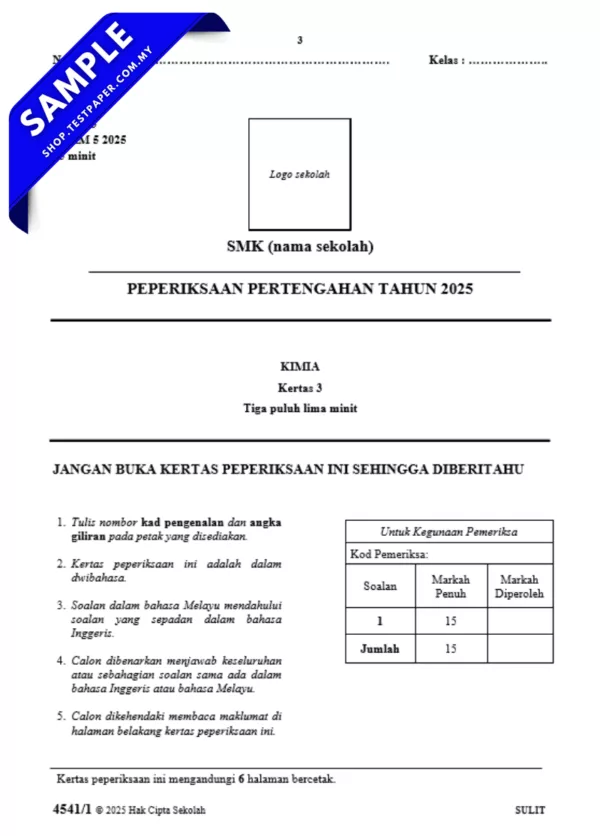 Dokumen Word Ujian Kimia Tingkatan 5 Guru 2025-2026 Pertengahan Tahun Terbaru