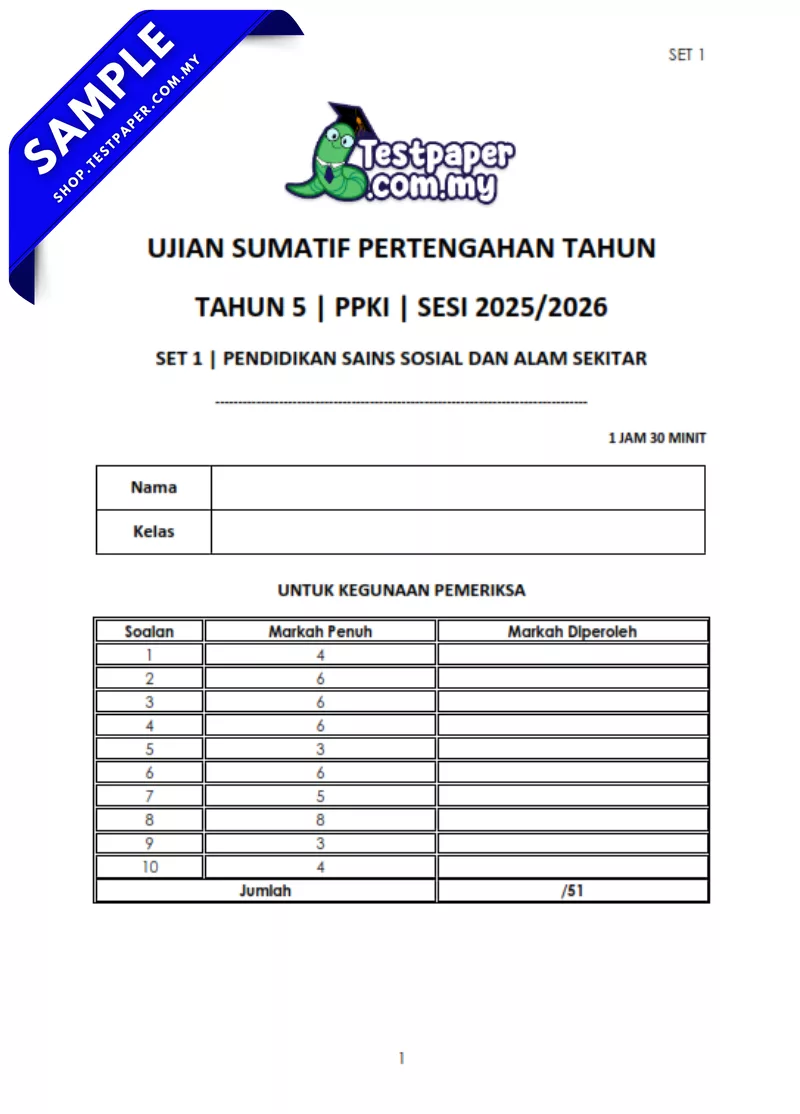 Koleksi Ujian Sains Sosial UPSA PPKI Tahun 5 2025-2026 Terkini Dalam PDF dan Word