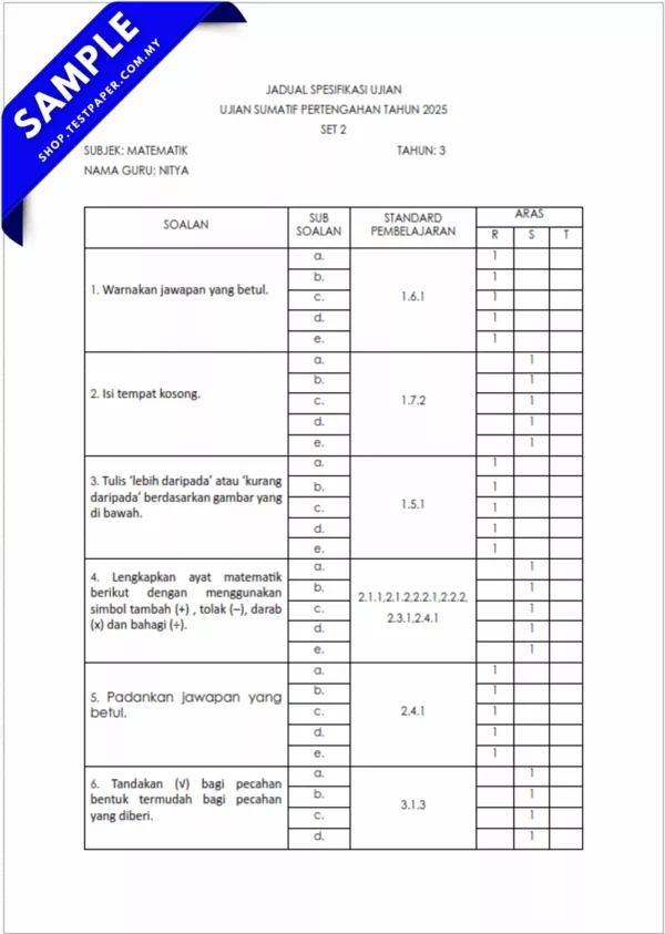 Modul Ujian Tahun 3 Pertengahan Tahun 2025-2026 Dengan Dokumen JSU
