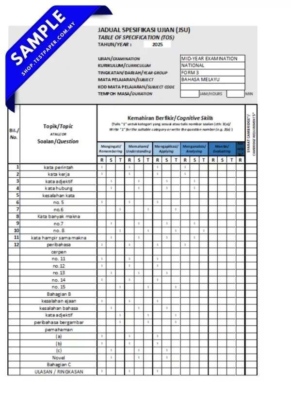 Koleksi Soalan UPSA Tingkatan 3 2025-2026 KSSM Terkini Dalam PDF dan JSU