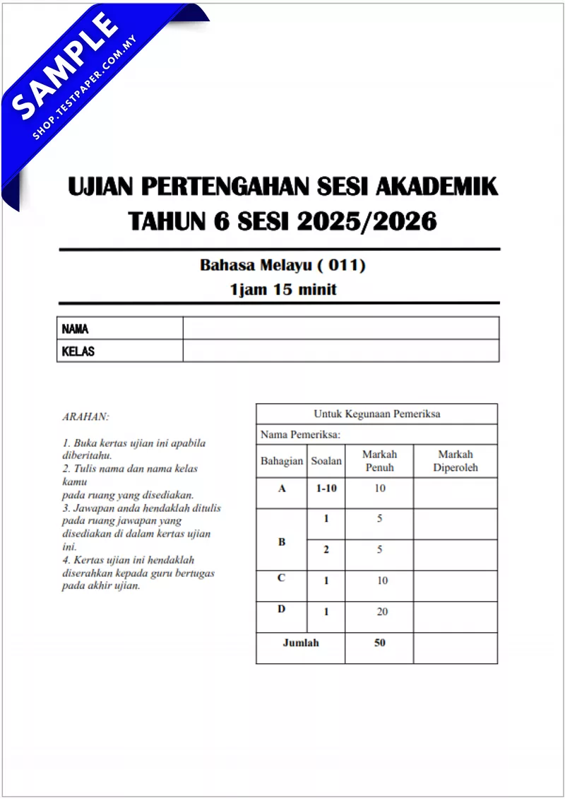 Modul Soalan UPSA BM SJKC Tahun 6 2025-2026 yang Ada Dalam PDF