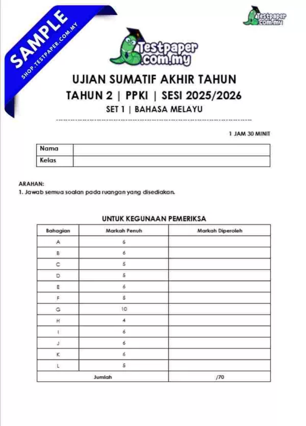 Bahan Ujian Akhir BM PPKI Tahun 2 2025 Ada Dalam Word dan PDF