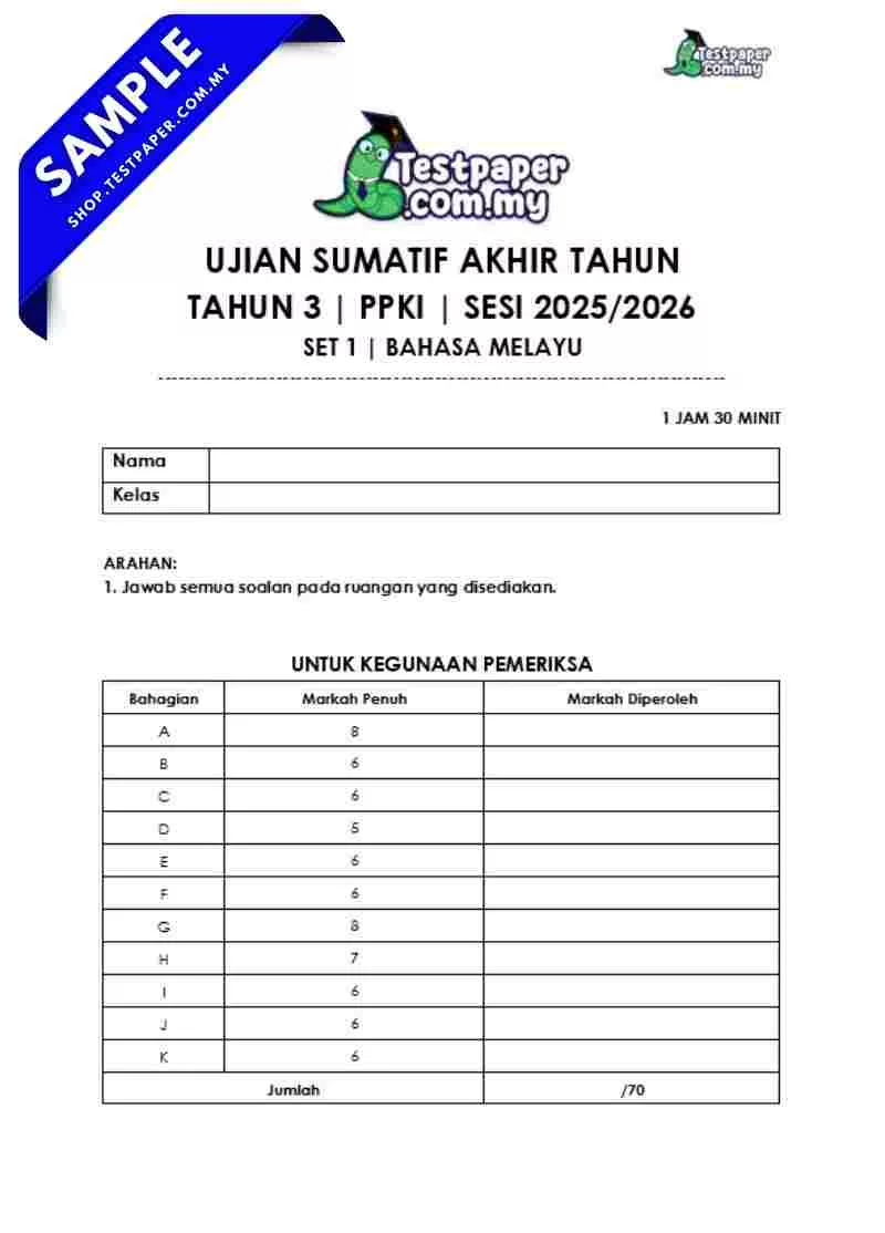 Download Ujian BM PPKI Akhir Tahun 3 2025 Berserta Dokumen Word Serta PDF