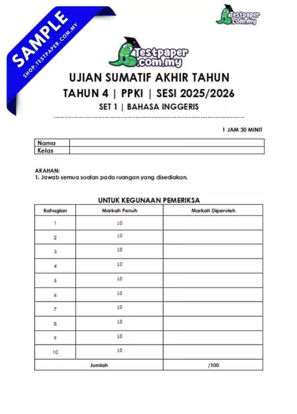 Soalan Ujian Akhir BI PPKI Tahun 4 2025 Dalam Bentuk Word dan PDF