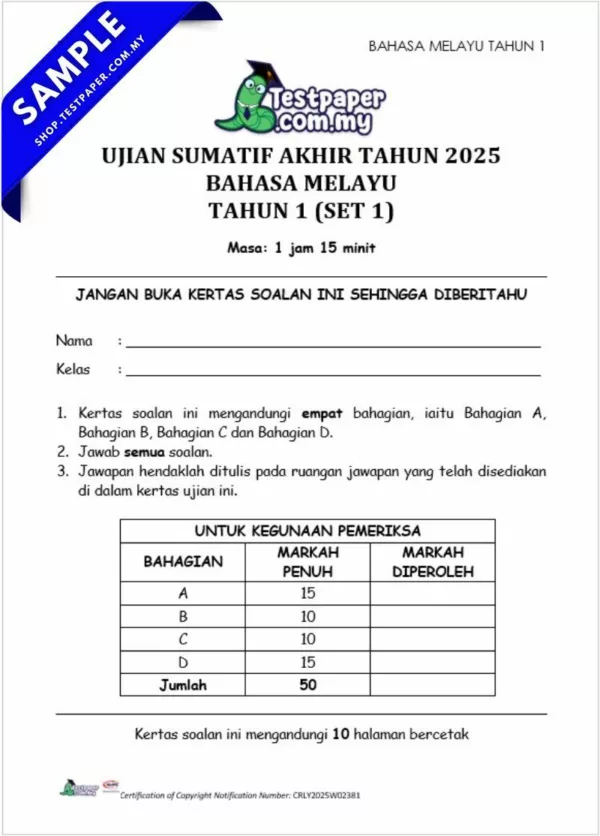 Koleksi Ujian Akhir Tahun 1 2025 Dalam Bentuk PDF, Word dan JSU untuk Guru