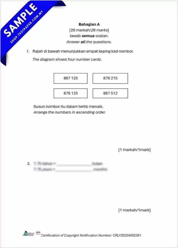 Download Soalan Matematik Akhir Tahun 5 2025 UASA Ada Dalam Word dan PDF Serta JSU JSI Terkini