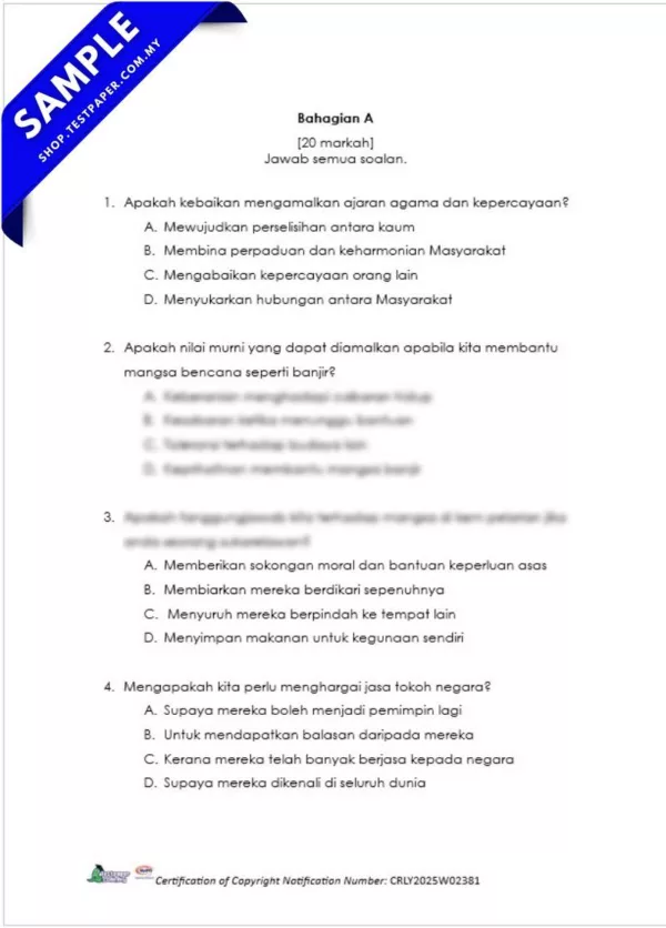 Bahan Soalan UASA Pendidikan Moral Akhir Tahun 6 2025 Ada PDF dan Word Serta JSU