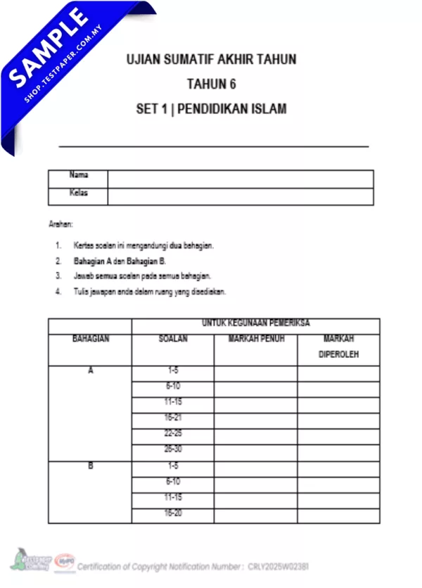 Download Ujian Pendidikan Islam UASA Tahun 6 2025 Ada JSU