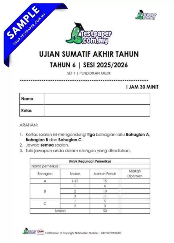 Dokumen Ujian Akhir Pendidikan Muzik Tahun 6 2025 Bersama Word dan JSU