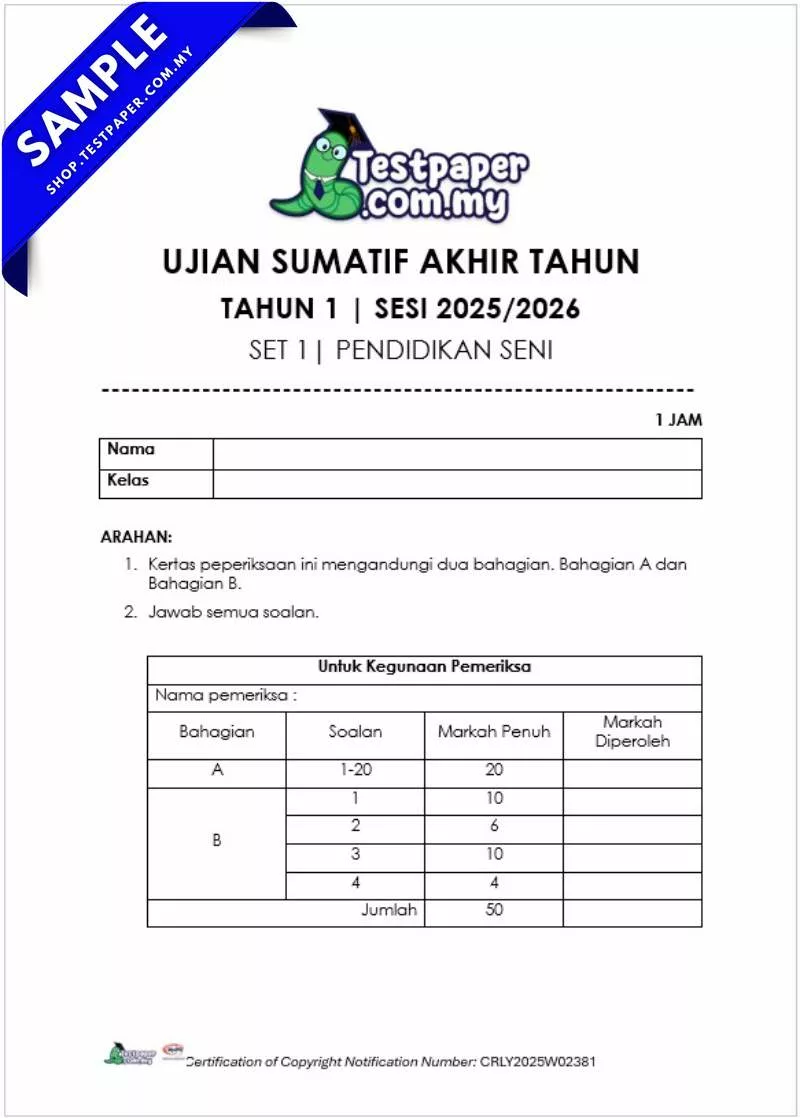 Fail Word Ujian Akhir PSV Tahun 1 2025 Berserta JSU Mengikut Format