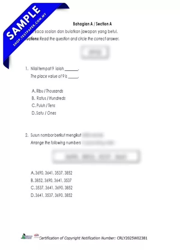 Dapatkan Ujian Matematik Akhir Tahun 3 2025 Dalam Word dan JSU