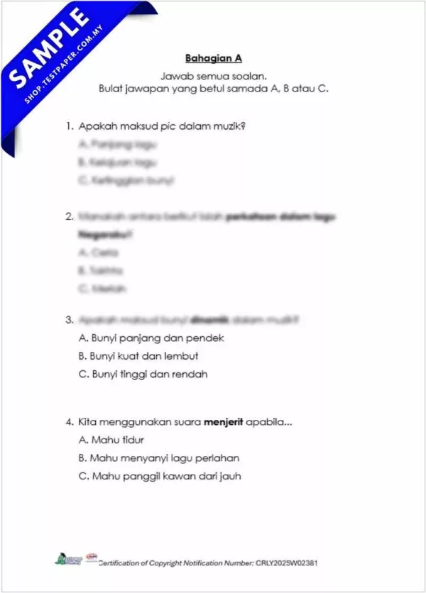 PDF Ujian Pendidikan Muzik Tahun 1 Akhir 2025 Ada Dalam Word + JSU Terkini - Image 4