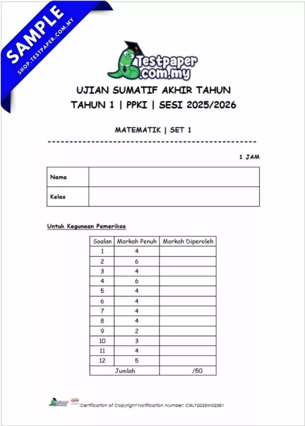 Download Ujian Akhir Matematik PPKI Tahun 1 2025 Dalam Dokumen Word & PDF